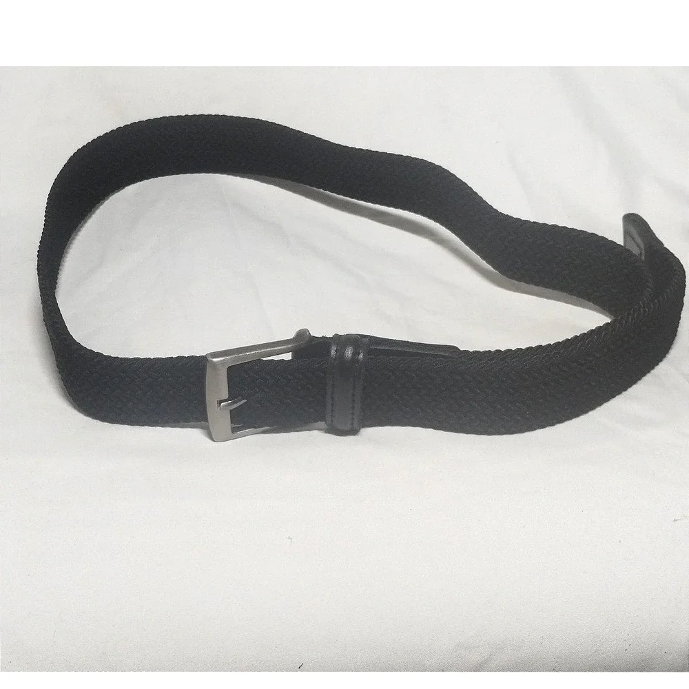 Black Woven Braided Elastic Stretch Belt Silver Buckle Size 38 GM18BL011